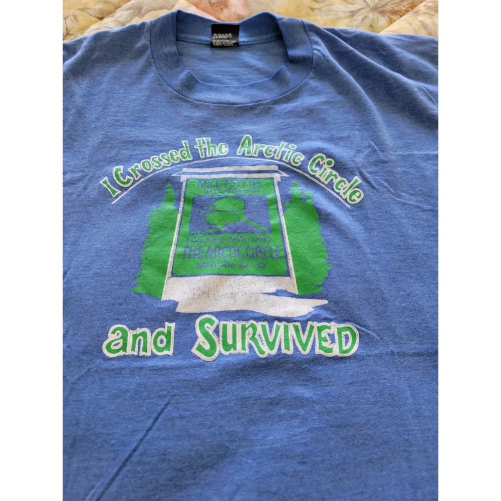 Vintage 90s Screen Stars Best Men's T-shirt XL Blue CROSSED ARTIC CIRCLE *flaws